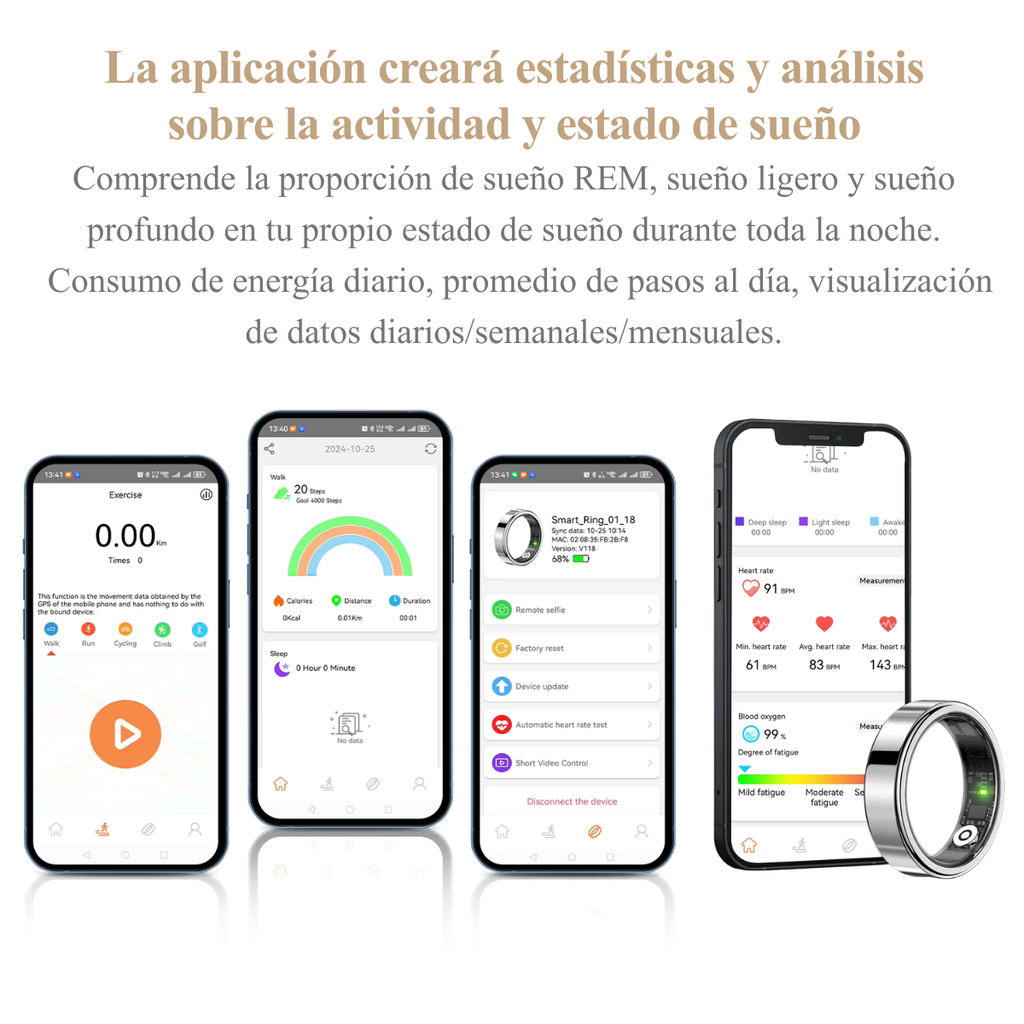 Nuevo Anillo Inteligente R10 (2026) con Estuche de Carga | Monitor de Salud, Sueño y Multideporte | Resistente al Agua 5ATM | Unisex