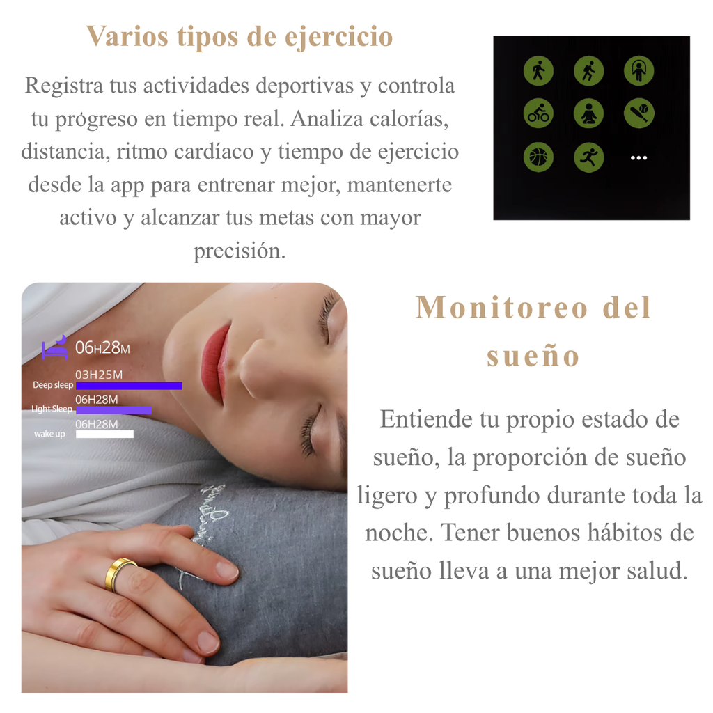 Nuevo Anillo Inteligente R10 (2026) con Estuche de Carga | Monitor de Salud, Sueño y Multideporte | Resistente al Agua 5ATM | Unisex