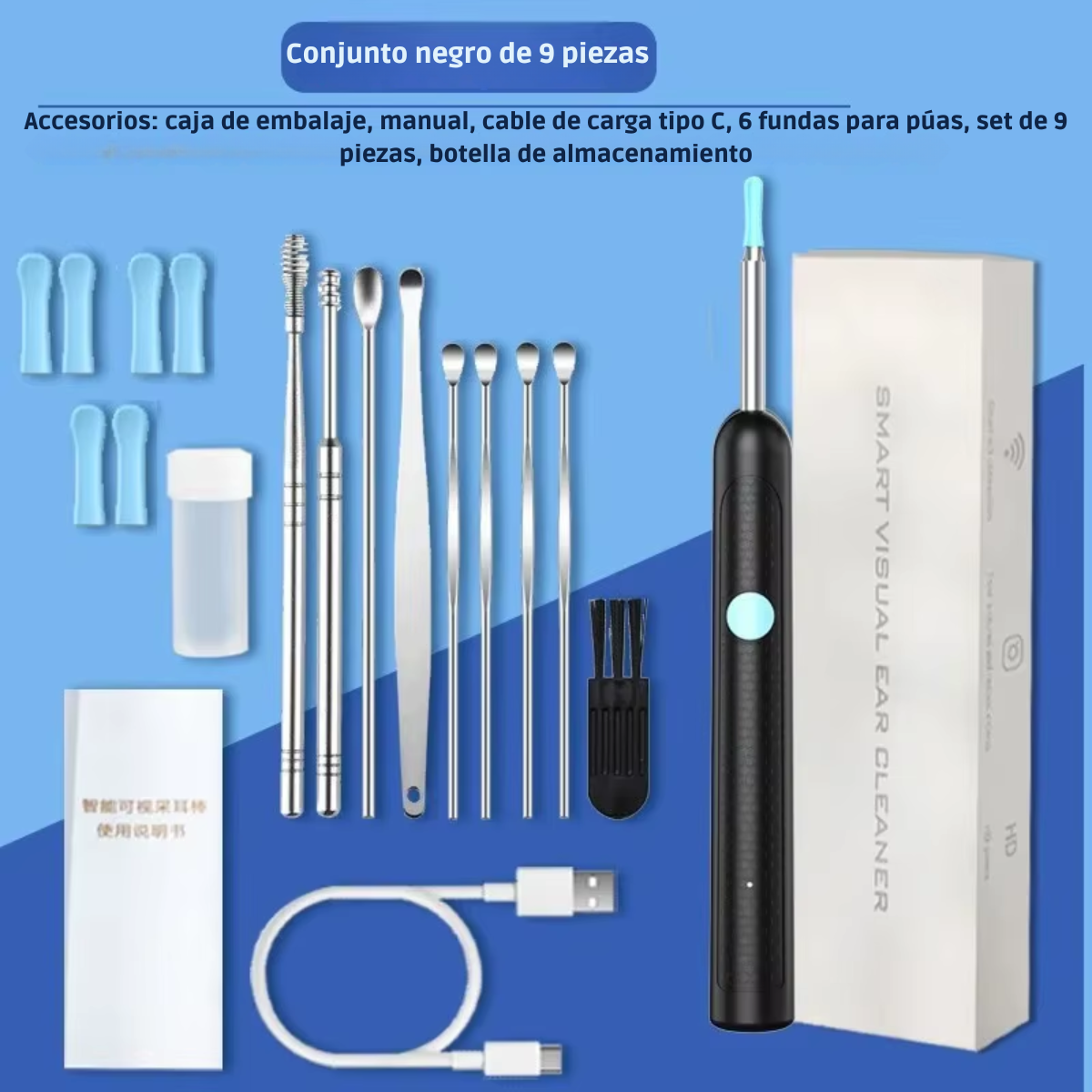 Limpia tus Oídos con Seguridad: Otoscopio Inteligente 1296P HD con Cámara WiFi y Visión 360° – Mira en Tiempo Real desde tu Móvil.