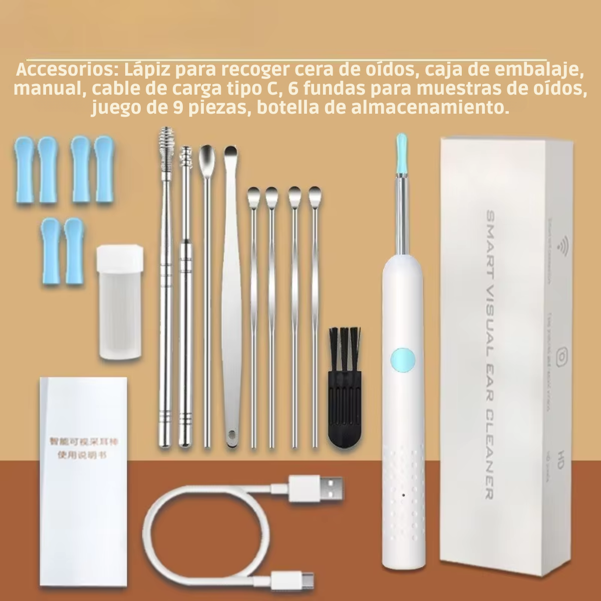 Limpia tus Oídos con Seguridad: Otoscopio Inteligente 1296P HD con Cámara WiFi y Visión 360° – Mira en Tiempo Real desde tu Móvil.