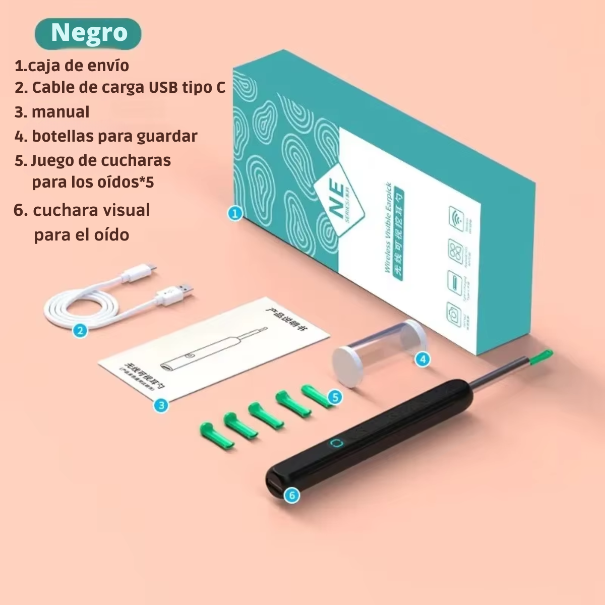 Limpia tus Oídos con Seguridad: Otoscopio Inteligente 1296P HD con Cámara WiFi y Visión 360° – Mira en Tiempo Real desde tu Móvil.