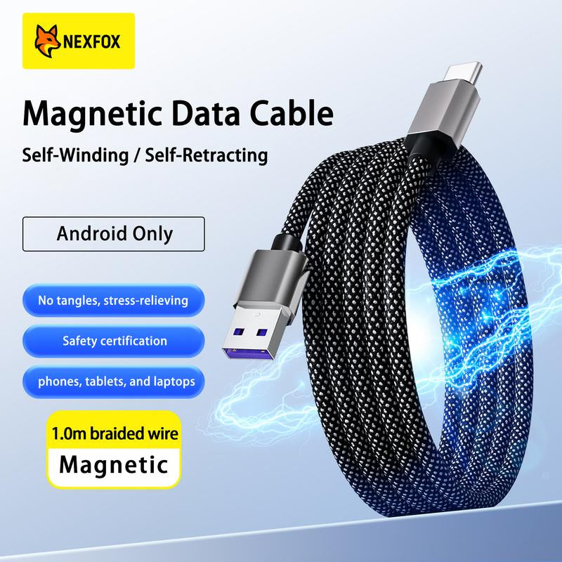 USB-C Android Magnetic Braided Data Android Only Cable - 65W Fast Charging & Data Sync for Phones, Tablets, Laptops (USB a & Type C) - Android Auto